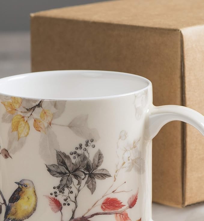 Maison d' Hermine Coffee Mug with Handles Fine Bone China Mugs Pack of One Tea Cups for Hot Beverages Cappuccino Latte Home Restaurant Office Perfect for Gift (Equinoxe - Beige Passerine, 12 Ounce)