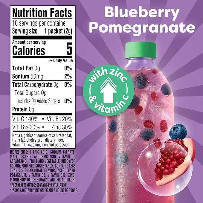 Crystal Light Pure Immunity Blueberry Pomegranate Drink Mix, 10 ct On-the-Go Packets (Pack of 5)