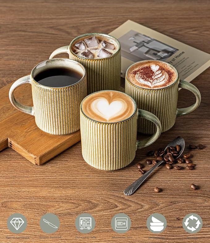 GBhome Coffee Mugs Set for 6, 12oz Coffee Cups with Handle for Man,Woman,Dad,Mom, Stoneware Mugs Sets for Coffee, Latte,Tea, Hot Cocoa, Milk, Dishwasher&Microwave Safe, Desert Sage