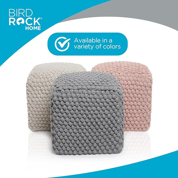 BIRDROCK HOME Buds Pouf Foot Stool Ottoman - Knit Bean Bag Floor Chair - Cotton Braided Cord - Great for The Living Room, Bedroom and Kids Room - Small Furniture (Dusty Rose - Buds)