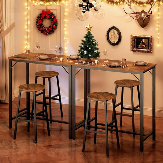 HOOBRO Bar Table with Charging Station, Rectangular Pub Table, High Top Coffee Table, Counter Bar Height Table, Narrow Long Dining Table, 35.4" L x 15.7" W x 35.6" H, Rustic Brown and Black BF90UBT01