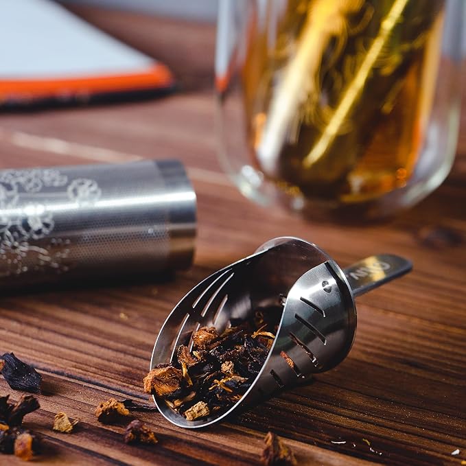 Tea Infuser Spoon For Loose Leaf Tea Stainless Steel Tea Diffuser Long-Handle Tea Filter Easy to Carry Tea Strainer (Gold)