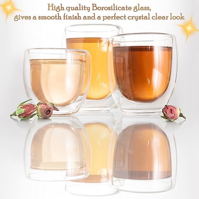 Moss & Stone Set of 3 Double Wall Glass Cup Clear Mug, Double Walled Coffee Mugs, Glass Tea Mugs, Insulated Coffee Mug Egg Shape.