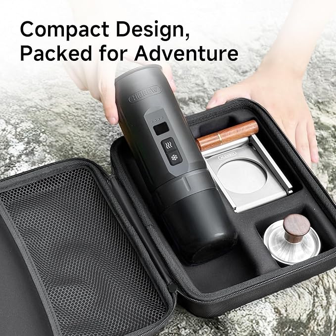 HIBREW H4C Ultra - Portable Electric Espresso Maker, 51mm Bottomless Professional Coffee Maker, USB-C Rechargeable for Ground Coffee, Compact for Home and Travel, with Foldable Holder & Carrying Case
