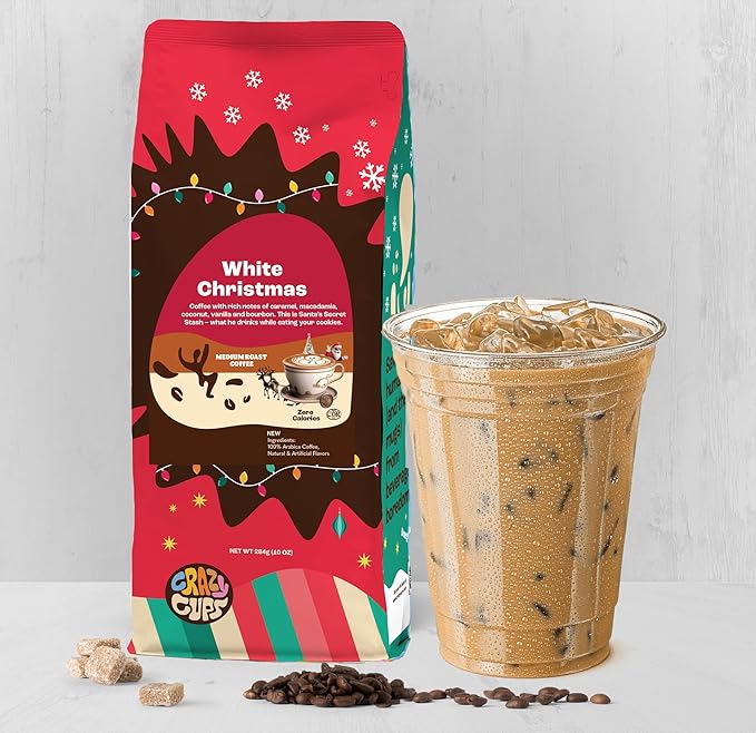 Crazy Cups Flavored Ground Christmas Coffee, White Christmas Coffee, For Brewing Flavored Hot or Iced Coffee, 10 oz Bag (Pack of 3)