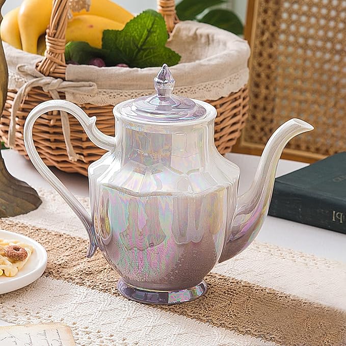 ceramic teapot,Porcelain Tea Pot 37 Oz Teapot with lid for Tea, Milk, Coffee, Flower tea (Purple)