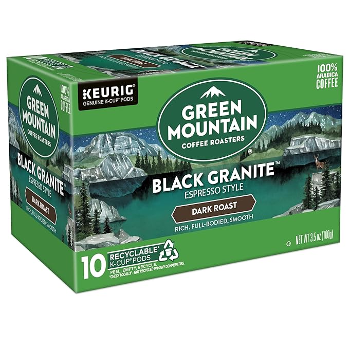 Green Mountain Coffee Roasters Black Granite, Keurig Single Serve K-Cup Pods, Espresso Style Dark Roast, 60 Count (6 Packs of 10)