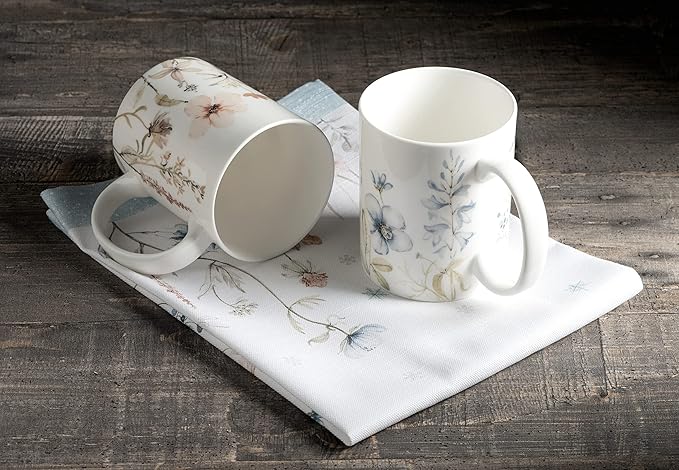 Maison d' Hermine Coffee Mug with Handles Fine Bone China Mugs Pack of Two Tea Cups for Hot Beverages Cappuccino Latte Home Restaurant Office Perfect for Gift (Ice Florals, 12 Ounce)