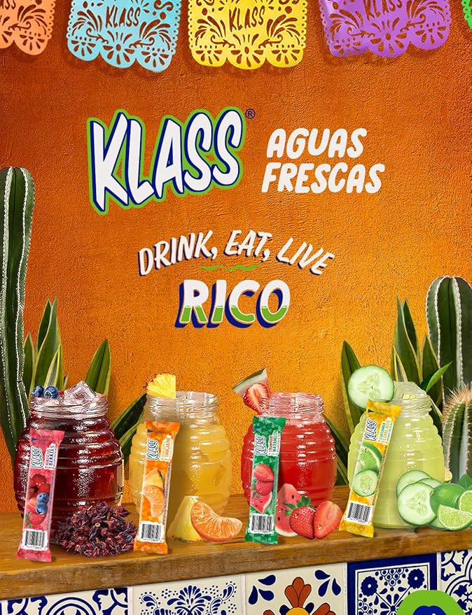 Klass Aguas Frescas, Powdered Drink Mix, 40 Singles Zero Sugar & Caffeine-Free Powder Packets, Water Drink Mix, Flavor: Hibiscus Berries - 5 Calories Per Packet & Natural Flavors