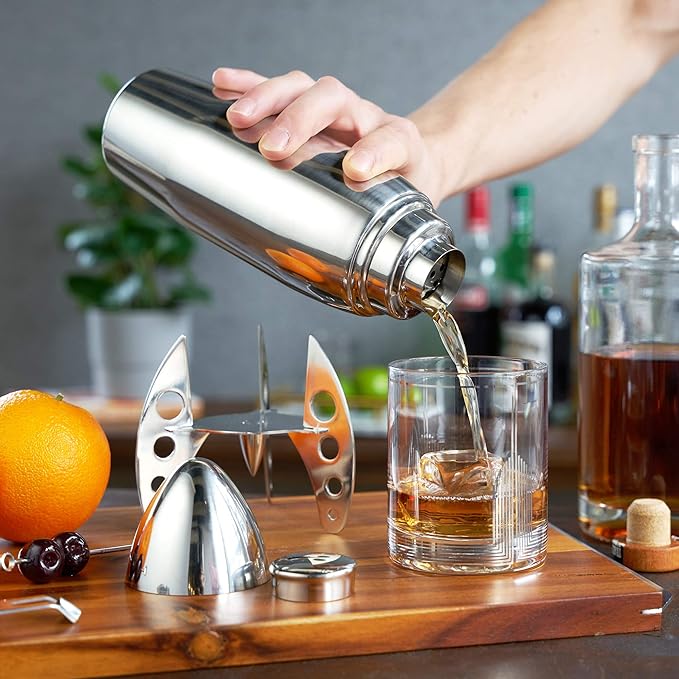 Viski Rocket Cocktail Shaker with Strainer Bar Set for Cold Brew Cocktails, Margarita, Espresso Martini, Stainless Steel Martini Shaker, Home Bar Accessories, Bartending Tools, Bartender Gifts, 24oz
