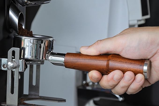 KNODOS 58mm Bottomless Portafilter For Gaggia Classic Pro, E24, GT and Evo Models Rosewood Handle Naked Porta Filter 58 mm & 18-21 Gram Filter Basket Included