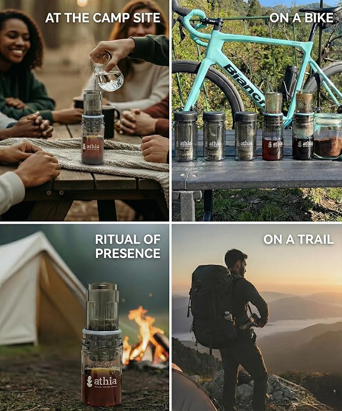 ATHIA Portable Siphon Coffee Maker for Travel & Camping - 4-in-1 Manual Brewer for Hot & Cold Brew, Siphon-Inspired System, 13.5oz/400ml Tritan Bottle, Reusable Filter, 6.35oz/180g Lightweight