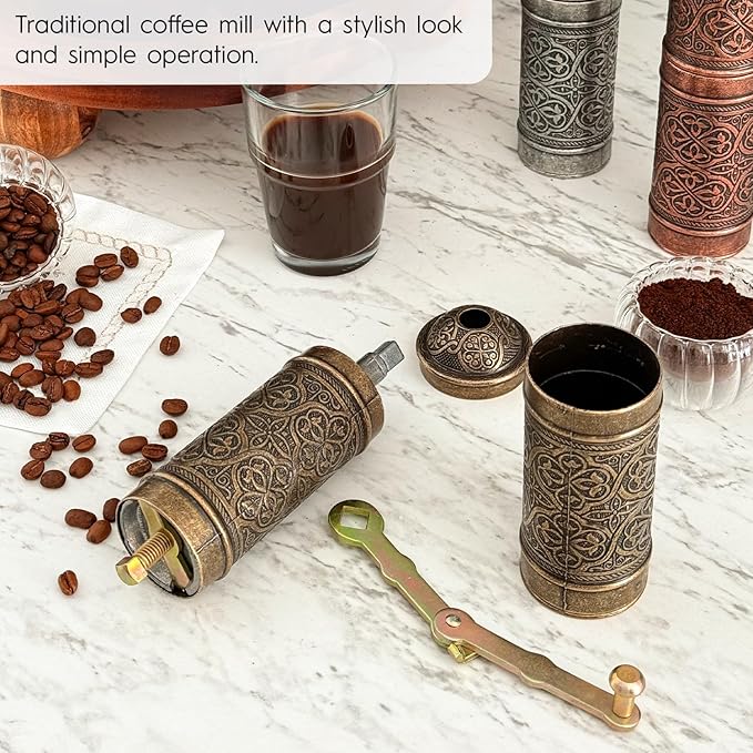 Handmade Turkish Pepper & Coffee Grinder, Refillable Turkish Spice Mill with Adjustable Coarseness, Manual Coffee Mill with Handle, Coffee Grinder Metal with Hand Crank 22 cm-8.66 inch (Antique)