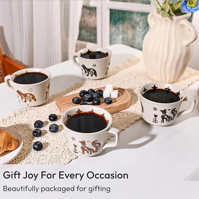 LINVIA Ceramic Coffee Mug, 12 oz Novelty Unique Teacup with Handle, Stoneware Cup for Tea Mocha Latte Cappuccino Espresso (Bear)