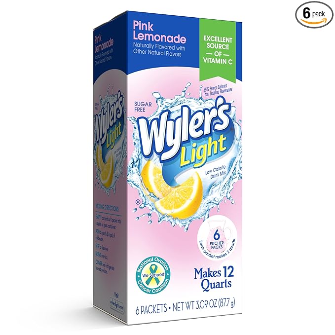 Wyler's Light Pitcher Packs, Water Drink Mix,Pink Lemonade,6 Pitcher Packets
