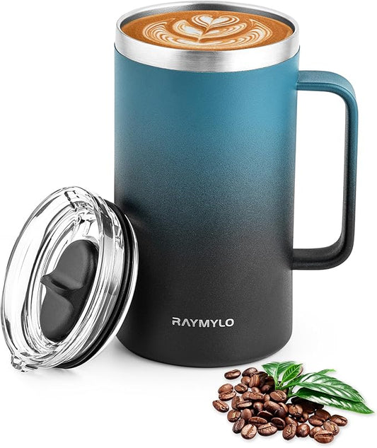 Insulated Coffee Mug 24 oz, Double Wall Stainless Steel Coffee Mug with Lids, Leak-Proof & Detachable Slider Lid for Thorough Clean, Keeps Coffee Cold for 9 Hrs, Suitable for Camp Home Office