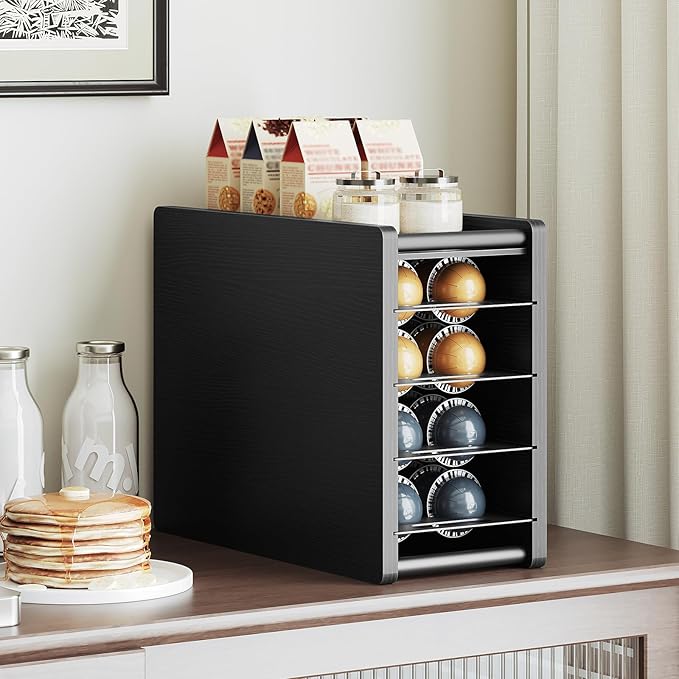 Coffee Pod Drawer Holder, 72 Pods Large Capacity, 4 Tier Holder for Vertuo, Coffee Pod Organizer for Countertop, Storage Rack for Nespresso Vertuo Pods, Space Saving, Black KH06BB