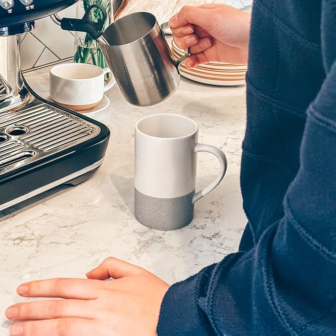 MORA Ceramics 12oz Coffee Mug Set of 4 - Ceramic Tea Cups with Handle - Microwave and Dishwasher Safe, Perfect For Cup or Mug Lovers - Rustic Matte Glaze, Modern Design Mugs - Flint