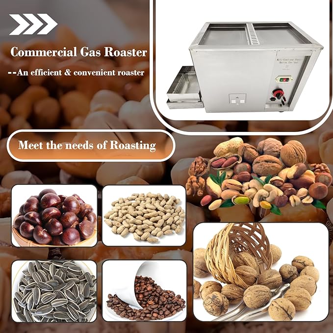 Commercial Gas Roaster Coffee Bean Nuts Drum Roasting Machine 16.5LBS Natural/Liquefied Gas Stainless Steel Roaster Frying Machine Melon Seeds Peanuts Nuts Chestnuts Baker Burner 0-300℃ 110V
