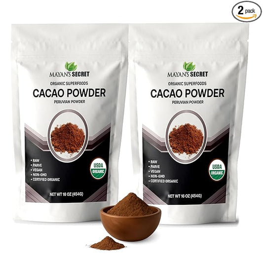 Mayan’s Secret - Organic Cocoa Powder Unsweetened Raw Cacao Powder Organic for Smoothie, Coffee and Drink Mixes (1 Pound (Pack of 2))