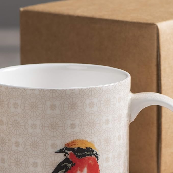 Maison d' Hermine Coffee Mug with Handles Fine Bone China Mugs Pack of One Tea Cups for Hot Beverages Cappuccino Latte Home Restaurant Office Perfect for Gift (Birdies On Wire - Nuthatch, 15 Ounce)