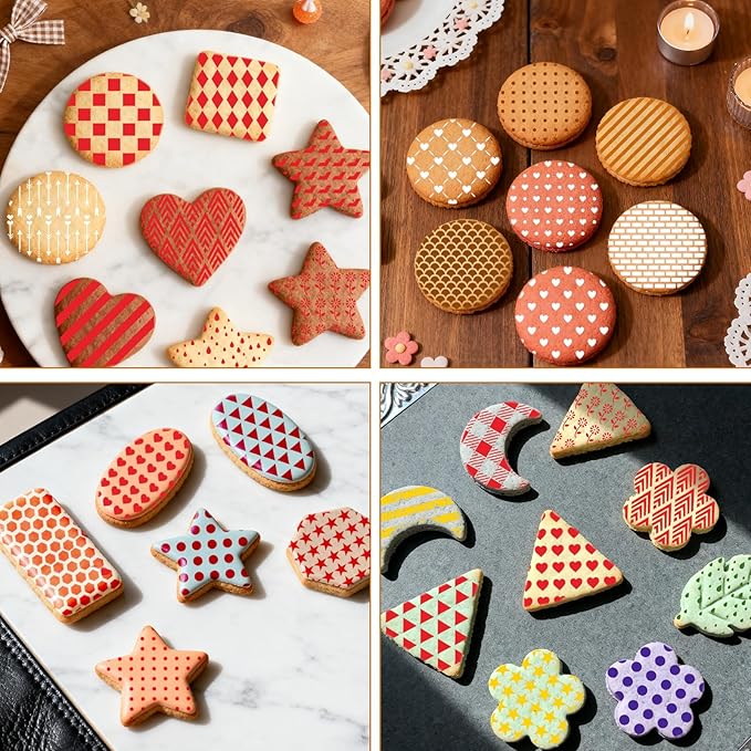 25 Pcs Cookie Stencils for Royal Icing Line Pattern Heart Dot Stars Baking Stencils for Sugar Cookie Decorating Baking Cake DIY and Craft Painting, 6x6 Inch