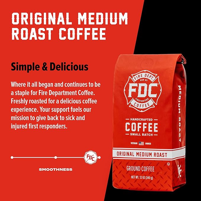 Fire Department Coffee - Gives Back to Firefighters - Balanced & Smooth Original Medium Roast Ground Coffee - Roasted in the USA - Veteran Owned -12 oz