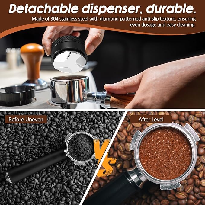 Ferrochef 7 Pcs Espresso Accessories Kit, 51 mm Coffee Tamper Set Espresso Machine Accessories Coffee Tamper Wdt Tool Dosing Funnel Puck Screen Brush Tamping Station for 51 mm Barista Tools