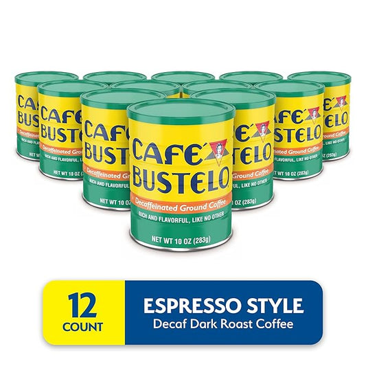 Café Bustelo, Decaffeinated Espresso Ground Coffee, 10 Oz. Can, 12 Count Case