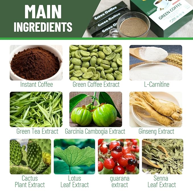 Wins Town Slimming Green Coffee, 200g Natural Diet Supplement for Healthy Weightloss, 20 Sachets