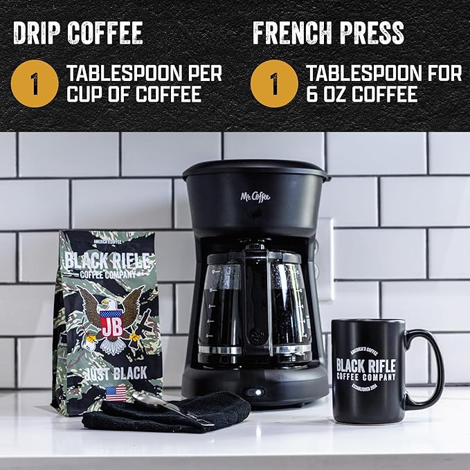 Black Rifle Coffee Company Just Black, 5 lb Bag, Ground Coffee Medium Roast - Roasted Blend Made from Arabica Beans - Colombian & Brazilian Beans - Veteran Founded & American Made
