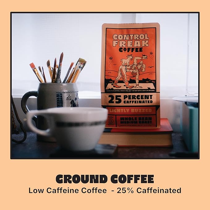 Control Freak Coffee Lightly Buzzed – 25% Caffeine Ground Coffee (32 Oz) | Low Caffeine Coffee with Smooth, Full Flavor for Jitter-Free Energy | Sugarcane Decaf, Freshly Roasted Coffee Beans