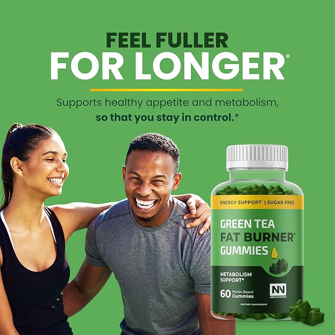 Green Tea Fat Burner Gummies for Weight Loss | Metabolism Boost & Appetite Suppressant with Green Coffee Bean and Garcinia Cambogia | Pills to Burn Belly Fat for Women & Men by Nobi Nutrition