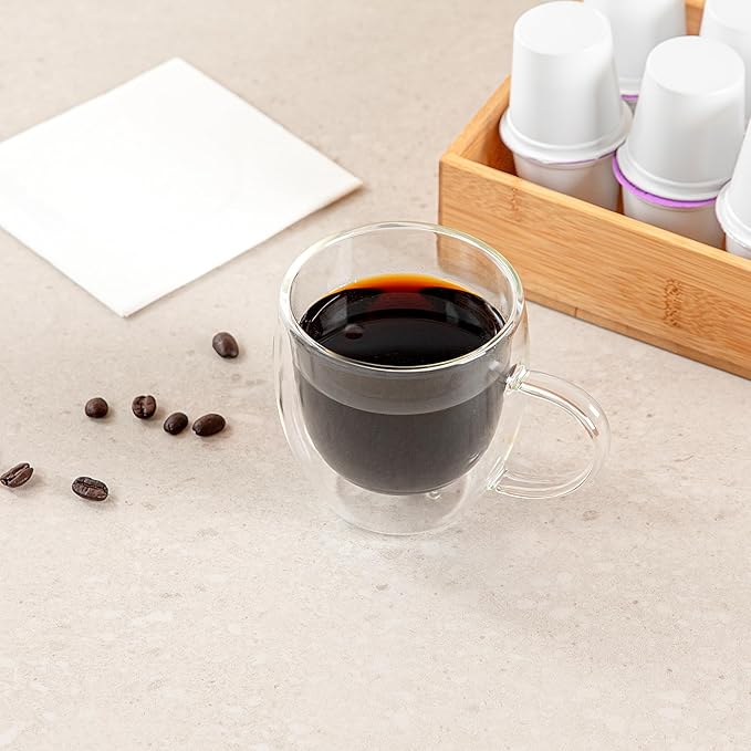 Restaurantware Coffee Cup 12 Pack of 8.45 oz Insulated Double-Wall with Handle Glass Borosilicate Coffee Cup Espresso Shot Dishwasher Safe For Hot Drinks