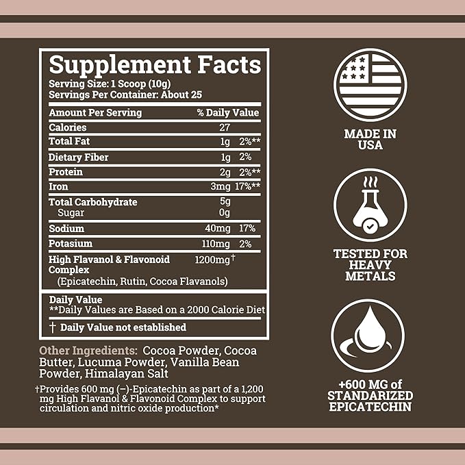 Black Forest High Flavanol Cocoa Powder (1200mg Flavanols & Flavonoids Supplements)10X More Flavanols (Epicatechin) Than Cocoa & 600mg of Epicatechin Supplement for Heart Health, Nitric Oxide & Energy
