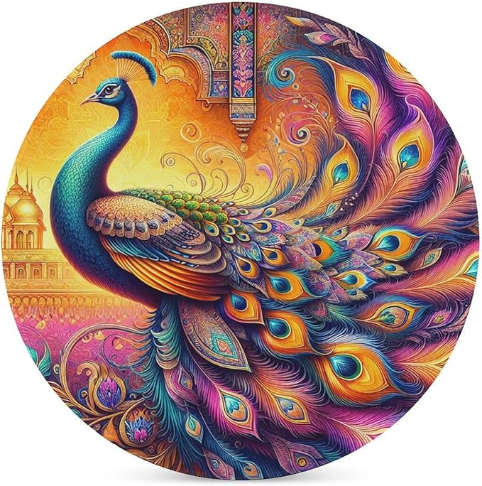 Round-4PCS Peacock Ceramic Coasters, Round Absorbent Drink Coasters, Boho Art Beautiful Colorful Floral Peacock Pattren Ceramic Table Coasters for Coffee, Beverage, Wine, Beer Coasters
