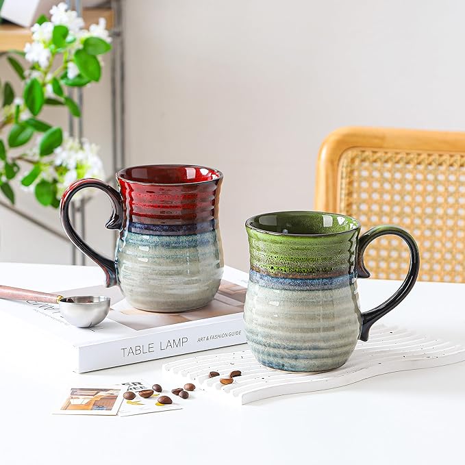 21 oz Large Ceramic Coffee Mugs, Handmade Cup with Large Handle, Big Tea and Coffee Cups for Office and Home, Microwave and Dishwasher Safe (White)