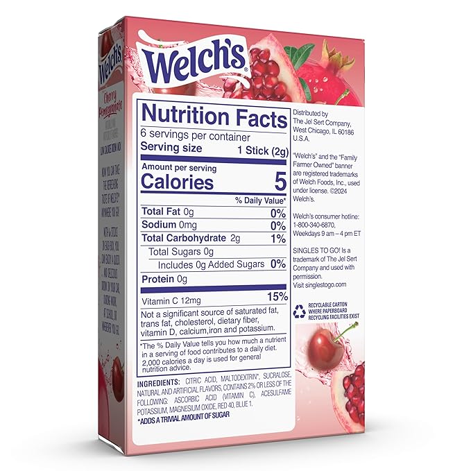 Welch's Singles To Go Water Drink Mix - Cherry Pomegranate Powder Stick Packets (12 Boxes with 6 Packets Each - 72 Total Servings)
