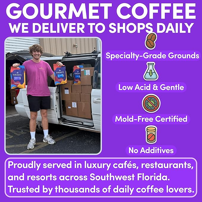 Sarasota Coffee Ground Cubano European French Roast | Dark Roast Gourmet Coffee Grounds | Low Acid, Mold Free, Specialty Grade Bulk Ground Coffee | 5lb (80 oz)