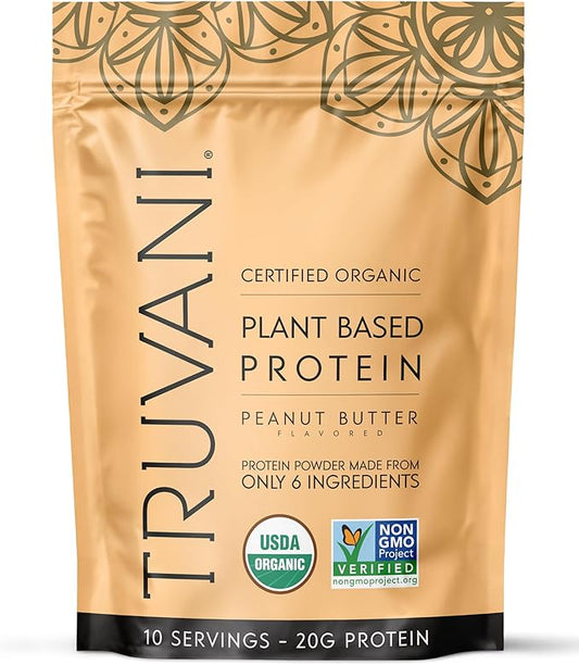 Truvani Vegan Pea Protein Powder | Peanut Butter | 20g Organic Plant Based Protein | 10 Servings | Keto | Gluten & Dairy Free | Low Carb | No Added Sugar