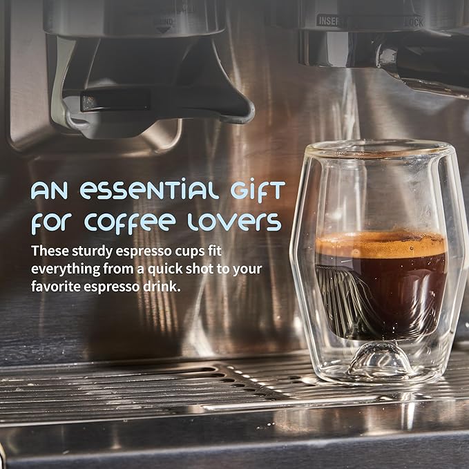 To-Go Espresso Glass Travel Mug with Lid, Reusable Double Wall Glass Tumbler, Fits Most Coffee Makers & Cupholders for Your Car, Gifts for Coffee Lovers, 4.5 oz Cortado Cup, Iced Blue