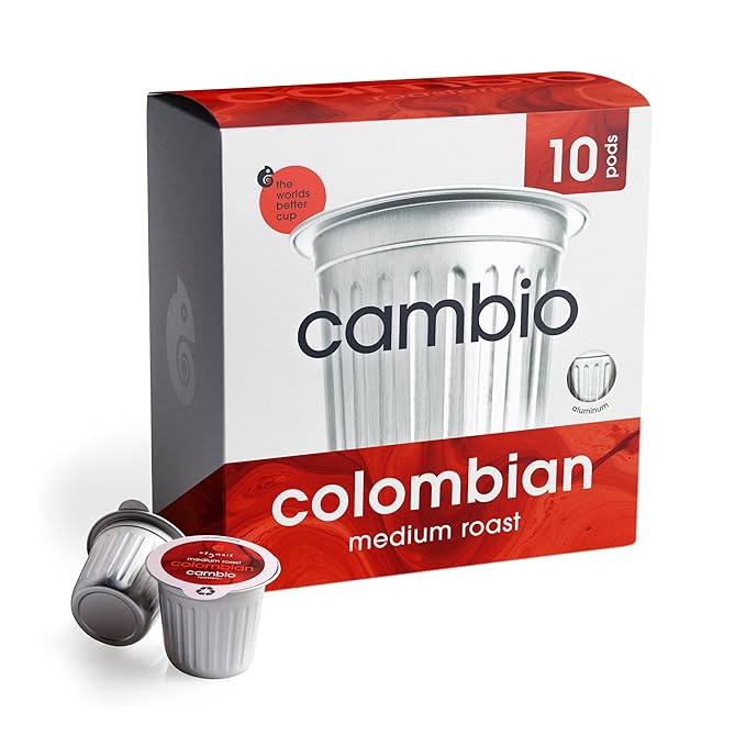 Cambio Roasters Organic Coffee Pods - Colombian Medium Roast, The Only Organic Recyclable Aluminum Coffee Pods, Small Batch Roasted, Keurig Compatible, Bold Flavor & Longer Lasting Freshness, 10 Count