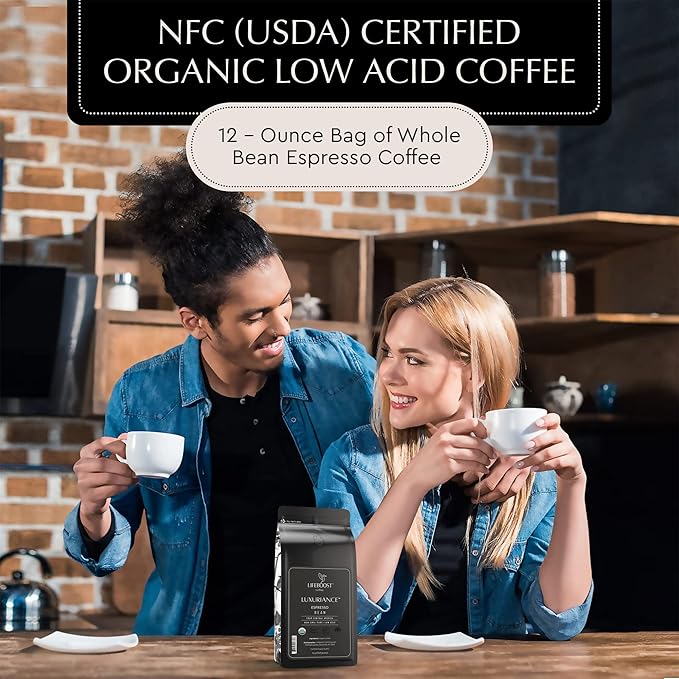 Lifeboost Organic Espresso Whole Bean Coffee - Low Acid Espresso Coffee, Non-GMO, USDA Organic, Single Origin, Third-Party Tested for Mycotoxins & Pesticides - 12 oz Bag