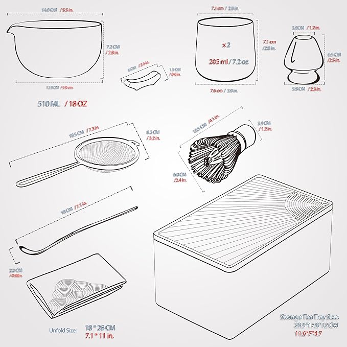 TEANAGOO 12 Pcs Matcha Whisk Set Black,Ceramic Matcha Set,Matcha Kit for Ceremony,Complete Travel Matcha Tea Set,Matcha Set Whisk and Bowl with 2 Cups(7.2oz)/Traveling Bag,Gifts for Matcha Lover