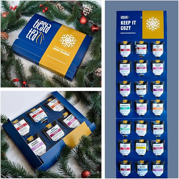 Tiesta Tea 2025 Advent Calendar, 24 Unique Loose Leaf Blends, Limited Edition Holiday Tea Gift Set, Perfect Variety Pack for Tea Enthusiasts