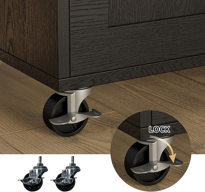 IRONCK Rolling Kitchen Island Table on Wheels with Drop Leaf, Storage Cabinet, Drawer, Spice/Towel Rack, Kitchen Cart, 47.25" Wide Black