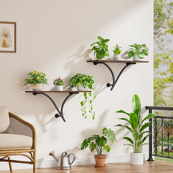 Floating Shelves, 26.7 Inch Long Wall Shelf Set of 2, Wide Display Shelf Wall Mounted Hanging Shelving for Bathroom, Living Room, Bedroom, Kitchen, Rustic Brown