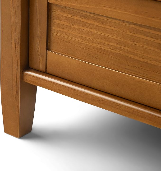 SIMPLIHOME Warm Shaker Wide Console Table - 60 Inch Wide Solid Wood Sofa Table in Light Golden Brown, Transitional Storage Table for Living Room with 4 Drawers, Open Shelf, and Brushed Nickel Knobs