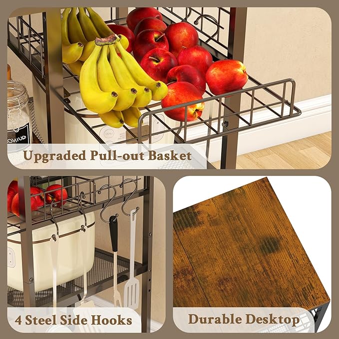 Hadulcet 4-Tier Adjustable Microwave Stand with Storage on Wheels - Rolling Kitchen Cart & Mobile Coffee Bar, Baker's Rack for Kitchen Island, Office, Living Room