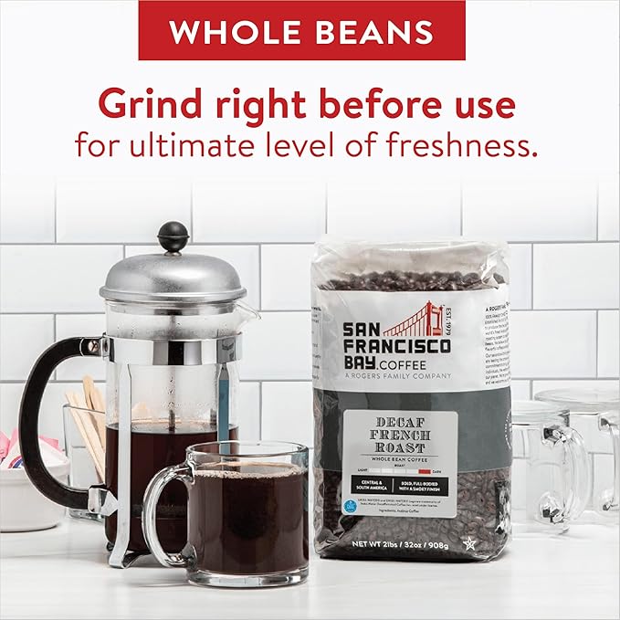 SAN FRANCISCO BAY Coffee DECAF French Roast Whole Bean 2LB (32 Ounce) Dark Roast Swiss Water Decaffeinated
